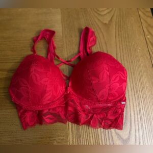 NEW Victorias Secret PINK PUSHUP Bra S-DD RED Lacy Longline Bra